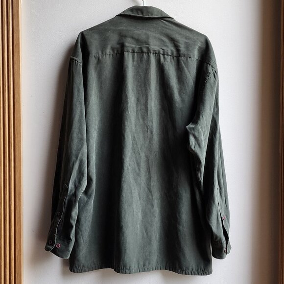 Pierre Cardin Green Faux Suede Button Down Shirt Size Large - Picture 13 of 13